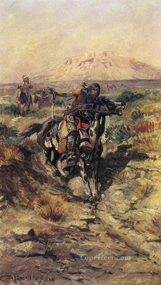le scouting party 1898 Charles Marion Russell Indiens d’Amérique Peintures à l'huile